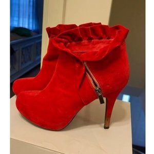 BAMBOO Women's Red suede zipper Comfort Heels